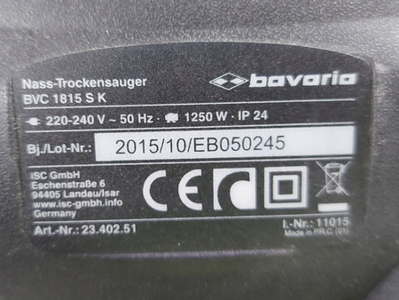 Odkurzacz przemysłowy Bavaria BVC 1815 SK 1250W 15L