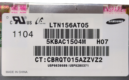 Matryca Samsung LTN156AT05 15,6" 1366x768px; 40pin; BŁYSZCZĄCA