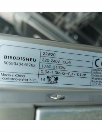 Zmywarka do zabudowy Kingfisher BI60DISHEU 60 cm 14 kompletów naczyń A++