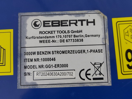 EBERTH GG1-ER3000 6,5 PS AWARYJNY AGREGAT PRĄDOTWÓRCZY 3000W BH123