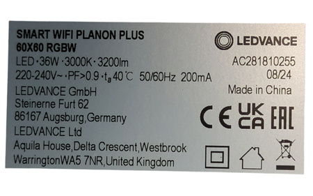 Panel LED SMART+ WiFi LEDVANCE PLANON PLUS 600x600 RGBW 36W 3200lm