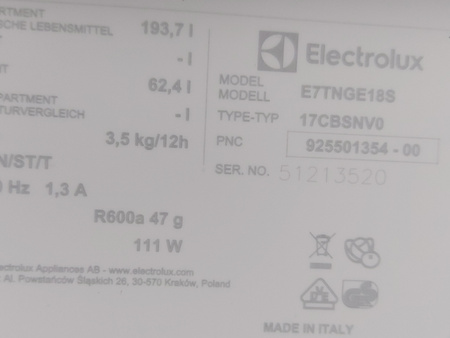 Chłodziarko-zamrażarka Electrolux E7TNGE18S TwinTech NoFrost GreenZone