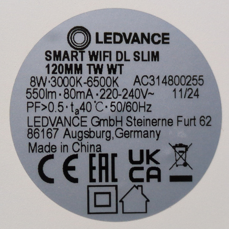 Oprawa sufitowa LED Downlight Slim 120mm TW Smart+ WiFi 800lm 8W Ledvance