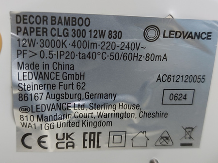 Lampa sufitowa bambusowa Planon 30x30cm 12W 3000K ciepła Ledvance