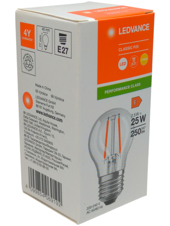 Żarówka LED E27 Classic P25 2,5W=50W 250lm 2700K Ledvance