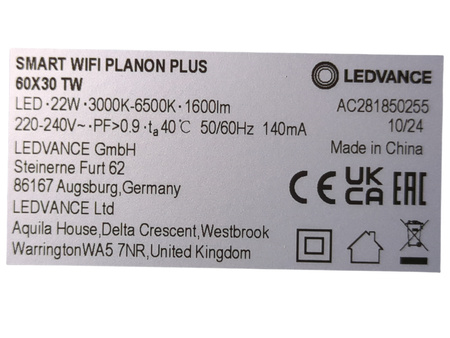 Panel LED Ledvance SMART+ WiFi PLANON PLUS 60x30 cm 22W RGB+TW