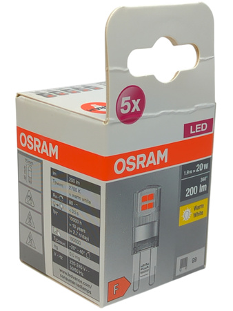 5x ŻARÓWKA LED G9 1.9 W = 20W 200lm 2700K Ciepła OSRAM