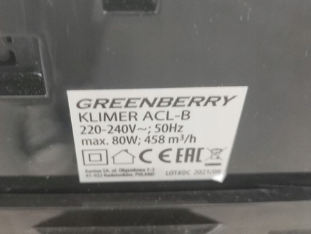 KLIMATOR PRZENOŚNY Z FUNKCJĄ JONIZACJI GREENBERRY ACL-B