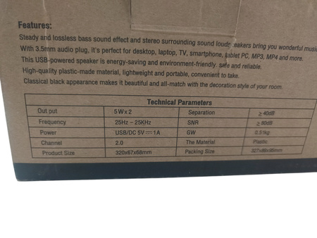 Głośnik z efektami świetlnymi USB dźwięk 3D Smalody Soundbar 10W czarny