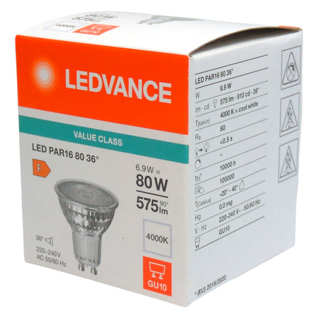 Żarówka LED PAR16 GU10 6,9W = 80W 575lm 4000K Neutralna Biała 36° LEDVANCE