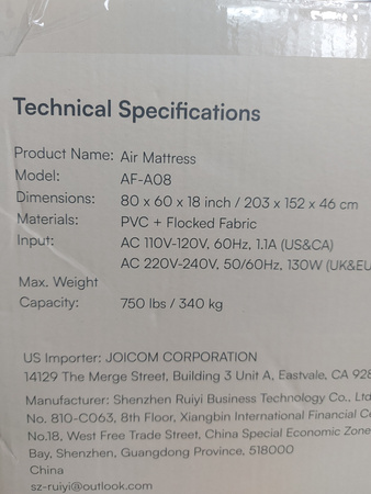 Materac dmuchany dwuosobowy Air Mattress AIREFINA AF-A08 203 x 152 x 46 cm