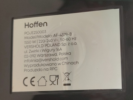 Frytkownica beztłuszczowa Hoffen AF-4379-B 1550W 5L AIR FRYER FRYTOWNICA