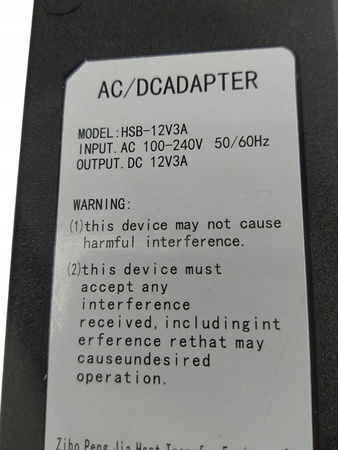 Zasilacz HSB-12V3A DC 12V 3A