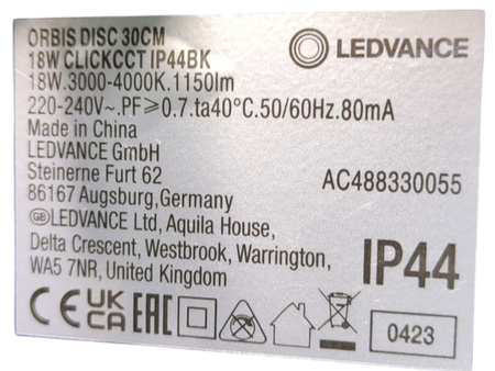 Plafon LED Ledvance ORBIS DISC 30x30 cm 18W Click-CCT czarny