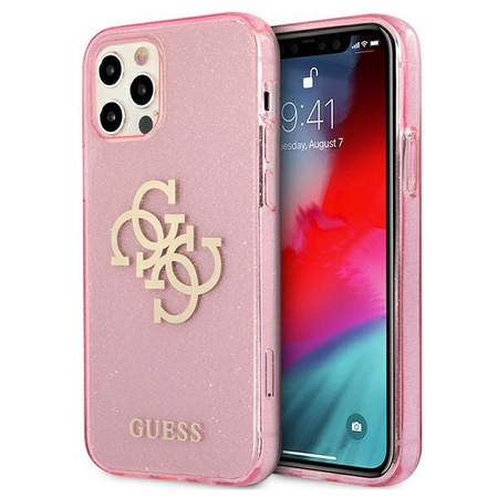 Etui plecki brokatowe Guess Glitter 4G do iPhone 12 Pro Max, różowe