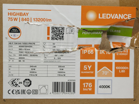 Oprawa LED LEDVANCE HIGH BAY GEN 5 75W 840 70° IP66 Czarna