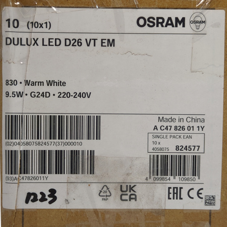 Zestaw 10 żarówek LED OSRAM DULUX D26 VT EM G24D 9,5W=26W 1080lm ciepła