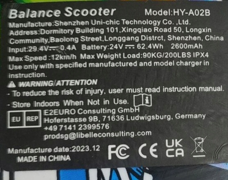 DESKOROLKA ELEKTRYCZNA HOVERBOARD HY-A02B