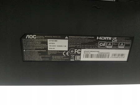 Monitor gamingowy AOC U27G3X/BK 27" 4K UHD 160Hz 1ms IPS