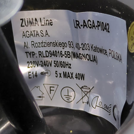 Lampa wisząca MAGNOLIA świecznikowa glamour 4-płomienna czarna Zuma Line