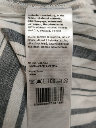 BLUZKA DAMSKA TATUUM ROZMIAR 42 BIAŁO-CZARNA W PASY