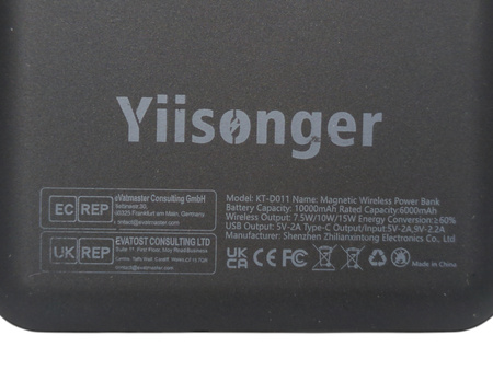 Powerbank Yiisonger KT-D011 10000 mAh magnetyczny szybkie ładowanie