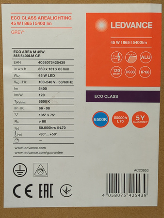 Lampa uliczna LED Ledvance ECO Area 45W 6500K 5400lm IP66 szara