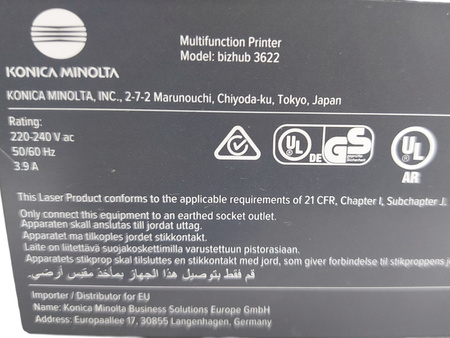 Drukarka laserowa Konica Minolta bizhub 3622 Przebieg 68322 strony