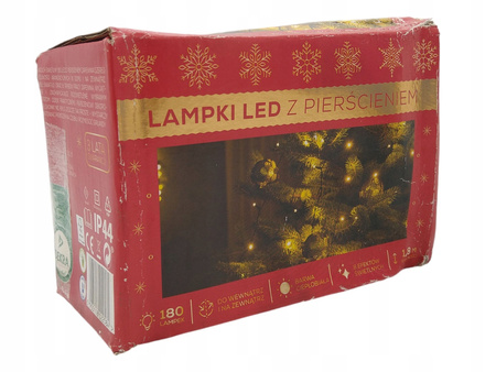 LAMPKI CHOINKOWE Z PIERŚCIENIEM LED 180 SZT 1,8 M CIEPŁO-BIAŁE ZEWN/WEWN.