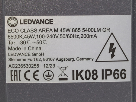 Lampa uliczna LED Ledvance ECO Area 45W 6500K 5400lm IP66 szara
