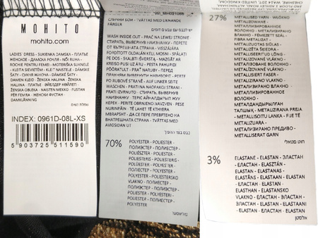 SUKIENKA DZIANINOWA POŁYSKUJĄCA MOHITO ROZMIAR XS CZARNO-ZŁOTY