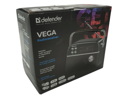 Radio Defender Vega FM/AM/SW Bluetooth 5.3 USB microSD czarne