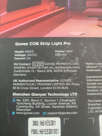 Taśma LED Govee H61E5 COB Strip Pro 3m RGBIC+W 1260LED/m 450lm WiFi