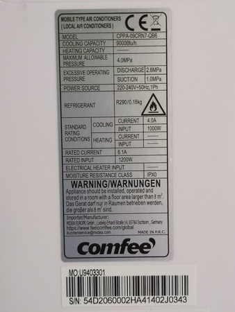 Klimatyzator przenośny Comfee CPPA-09CRN7-QB6 2,6kW WiFi A