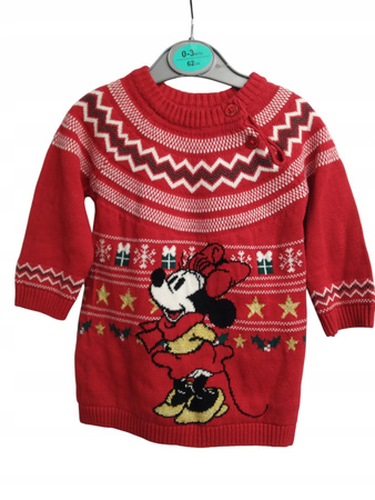 SWETEREK BOŻONARODZENIOWY DLA DZIEWCZYNKI 0-3M MYSZKA MINNIE PRIMARK 62CM