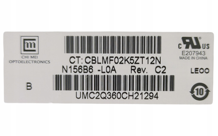 Matryca Innolux N156B6 -L0A 15,6" 1366x768px; 40pin; MATOWA