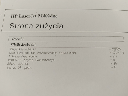 Drukarka laserowa mono HP LaserJet Pro M402dne C5J91A przebieg 131305 stron