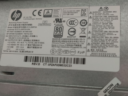 Zasilacz komputerowy HP ProDesk 600 G2 MT D13-280P2A / 901909-002