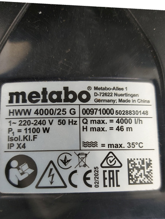 Pompa hydroforowa Metabo HWW 4000/25 G 1100 W 4000 l/h 24 l stal