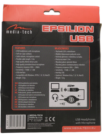 Słuchawki nauszne z mikrofonem Media-tech Epsilon USB MT3573
