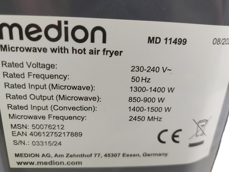 Kuchenka mikrofalowa Medion MD 11499 25l 900W grill