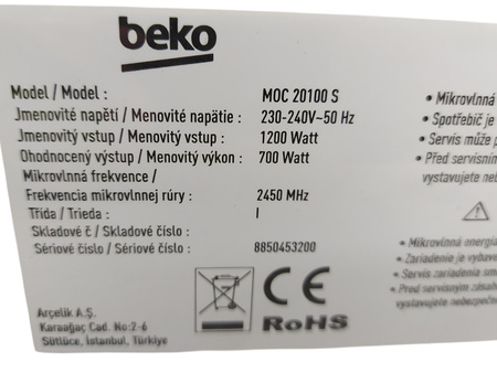 Kuchenka mikrofalowa Beko MOC 20100 S 20l 700W srebrna