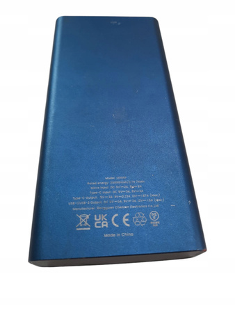 Powerbank TOPK 20000mAh, 20W, wyświetlacz LED, niebieski