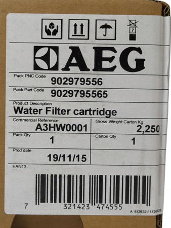 Filtr wody AEG do lodówki Wkład Zapas A3HW0001 Oryginał