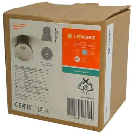 Oprawa Podtynkowa LED Sufitowa Punktowa Wpuszczana 5W 4000K 70mm Oczko Spot