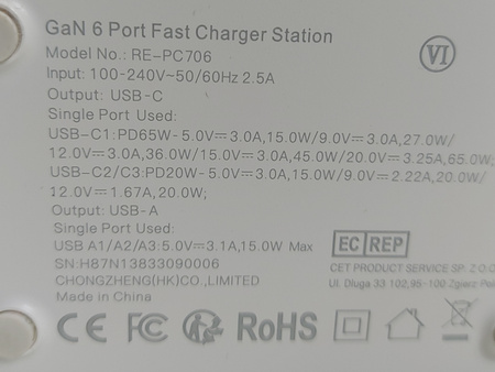 Ładowarka 6 Szybkich Portów Aione GaN Fast Charger Station RE-PC706