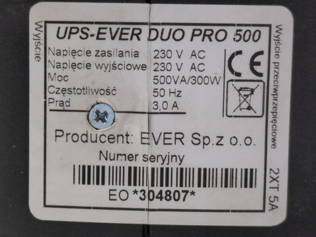 Zasilacz awaryjny UPS Ever Duo Pro 500 500VA 300W