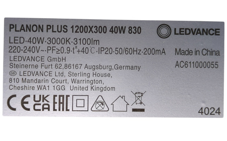 Panel LED Ledvance PLANON Plus 1200x300 mm 40W 3100 lm 3000K