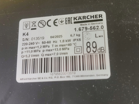 Myjka ciśnieniowa Karcher K4 130 bar 1800W MOCNA MYJKA KOMPAKTOWA