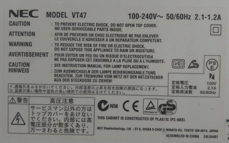 Projektor Nec VT74 800x600px 4:3
